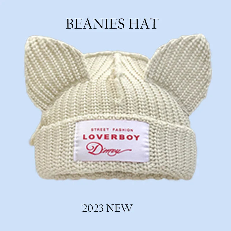 2023 New Long Ear Fox Hat Skullies Beanies Women Cute Rabbit Ears Crochet Knitted Hat Men Winter Hip-hop Warm Cap Christmas Gift