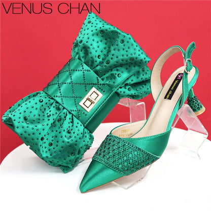 Latest Women Italian Shoes and Matching Bags Decorated with Rhinestone