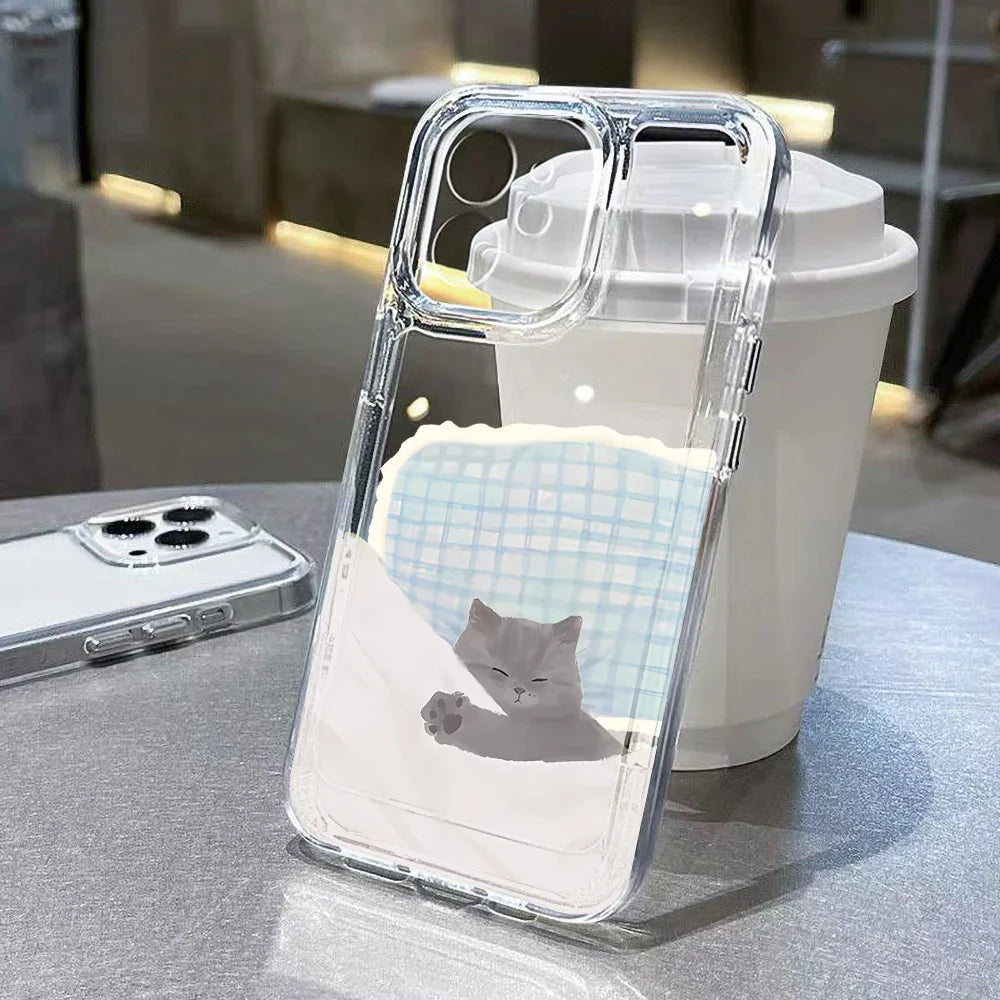 Cute Cat Clear Cartoon Animal Soft Shockproof Cover Phone Case
