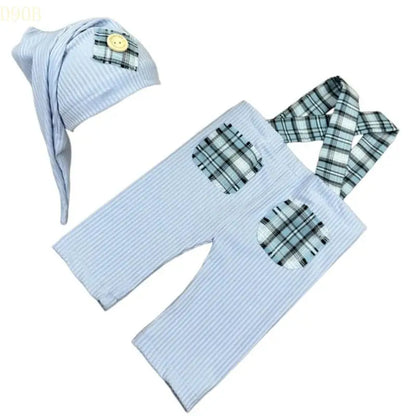 090B Baby Hat Overalls Outfit Newborns Photo Clothes Fashion Photography Props for Infant Photo Costume Clothing