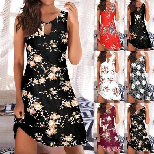 Women Plus Size Summer Beach Dress - Fashion Stripe Sleeveless Backless