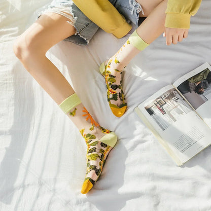 BotaniBabe Sheer Bloom Socks – Embroidered Crystal Silk Socks