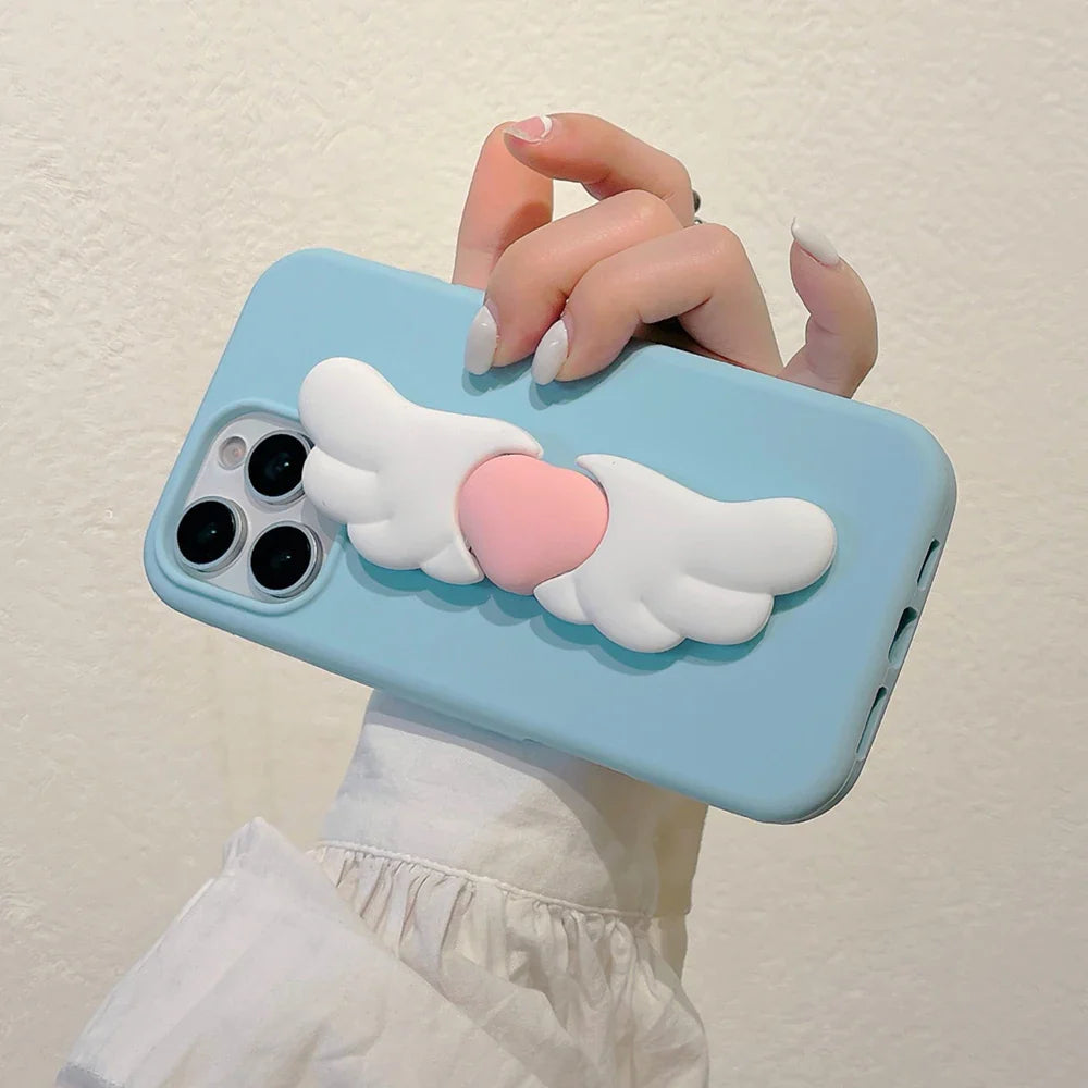 Kawaii 3D Angel Wings Soft Silicone Case With Stand Holder Phone Case