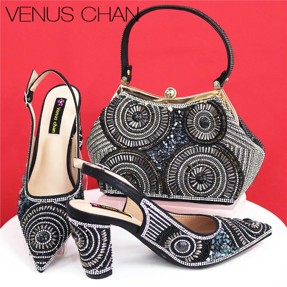 Popularity Italian Design Luxury Women's Pointed Shoes And Bag Set