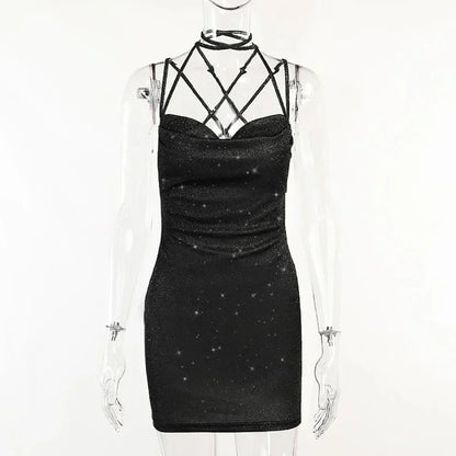 Sexy 90s Cowl-Neck Rave Dress - Glitter Y2K Clubwear | Femstylo