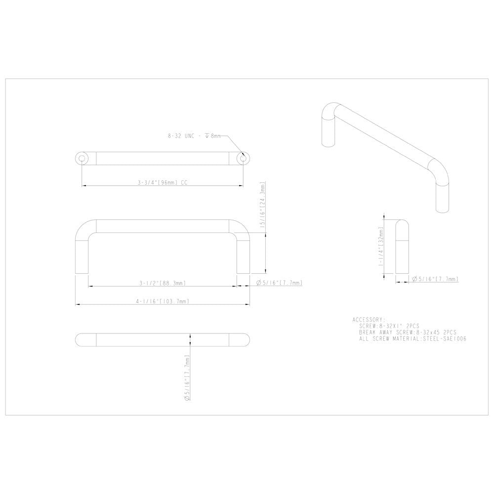 3" Center-to-Center Satin Nickel Torino Cabinet Wire Pull