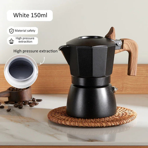 Espresso Maker Dual Valve Moka Pot Vintage Wooden Handle150ML Coffee | Coffee Makers | Kitchen + Metal