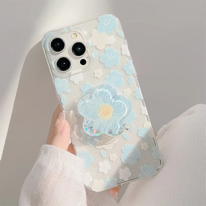 Luxury Clear Glitter Flower With Bracket Holder Phone Case