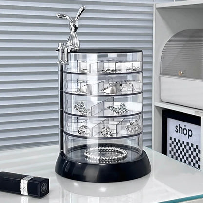 Rotating Jewelry Storage Box High-transparency Acrylic Multi-layered Partitioned Storage Rack Earring Ring Jewelry Box