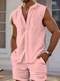 New men's casual sleeveless beach shorts sets