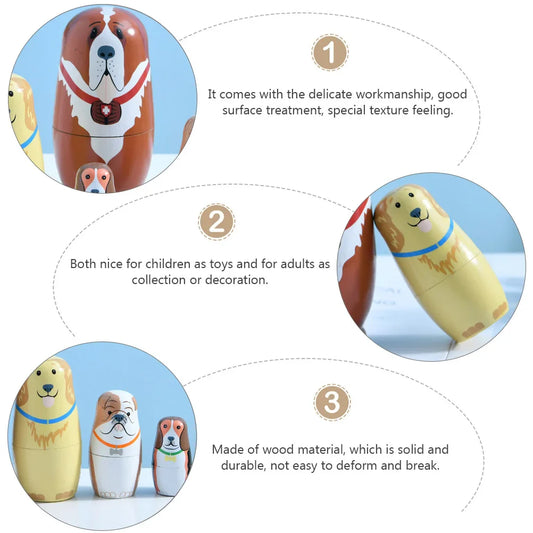 5 Pcs Matryoshka Wooden Toy Stack Nesting for Kids Birthday Gift Dolls Toys