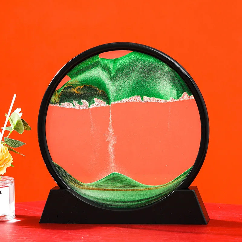 3D Moving Sand Art Picture Round Glass Deep Sea Sandscape Hourglass Quicksand Craft Flowing Painting Office Home Decor Gift