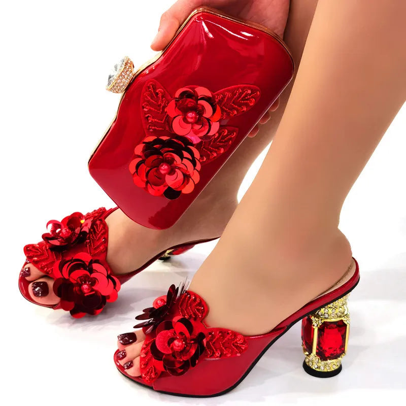 Italian Shoes And Bag Sets With Stones Italian HZX1-6
