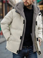 Winter Windproof Men's Faux Jacket Casual Polyester Coat with Detachable Hood Zip-Up Front Long Sleeves & Pockets Winter Clothes