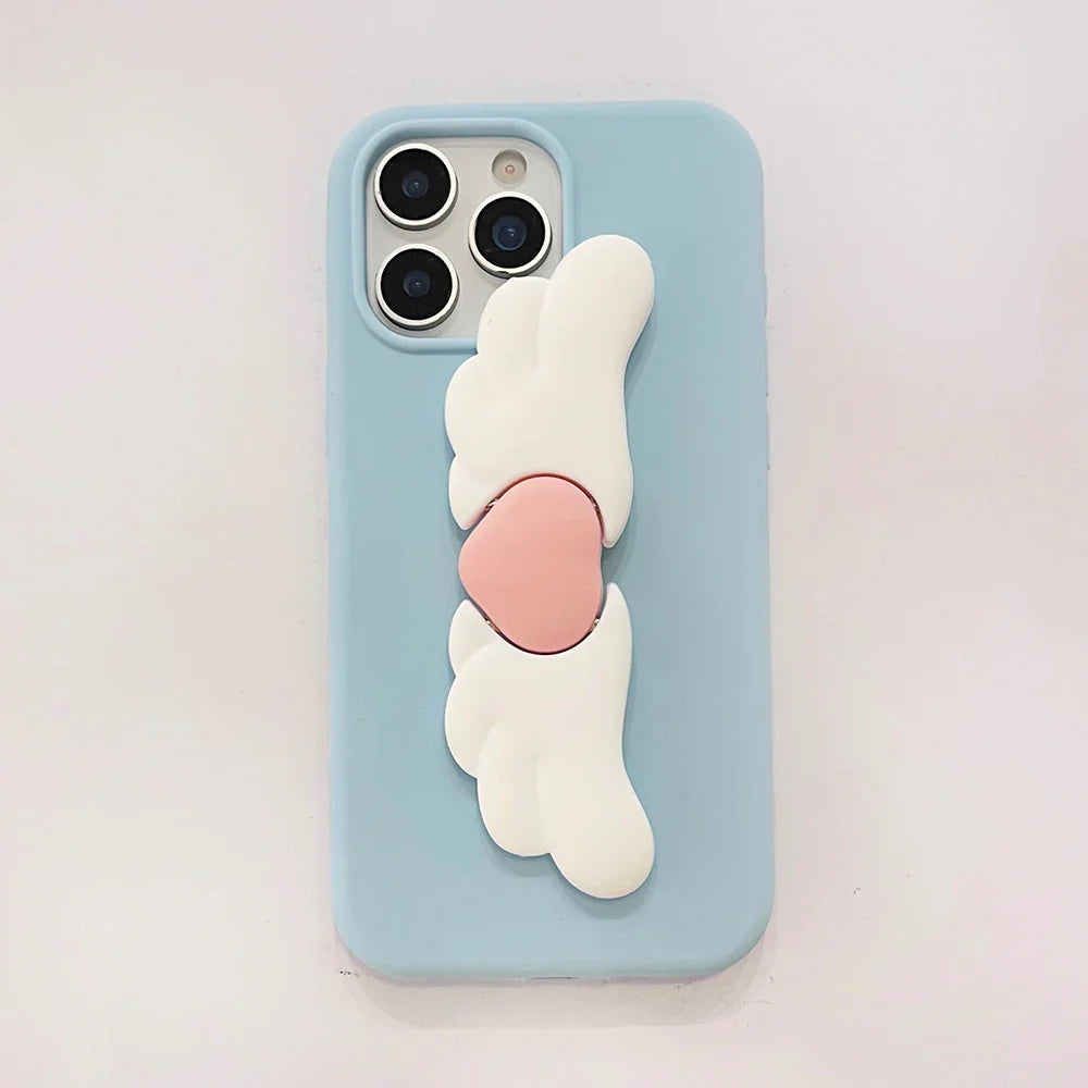 Kawaii 3D Angel Wings Soft Silicone Case With Stand Holder Phone Case