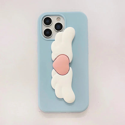 Kawaii 3D Angel Wings Soft Silicone Case With Stand Holder Phone Case