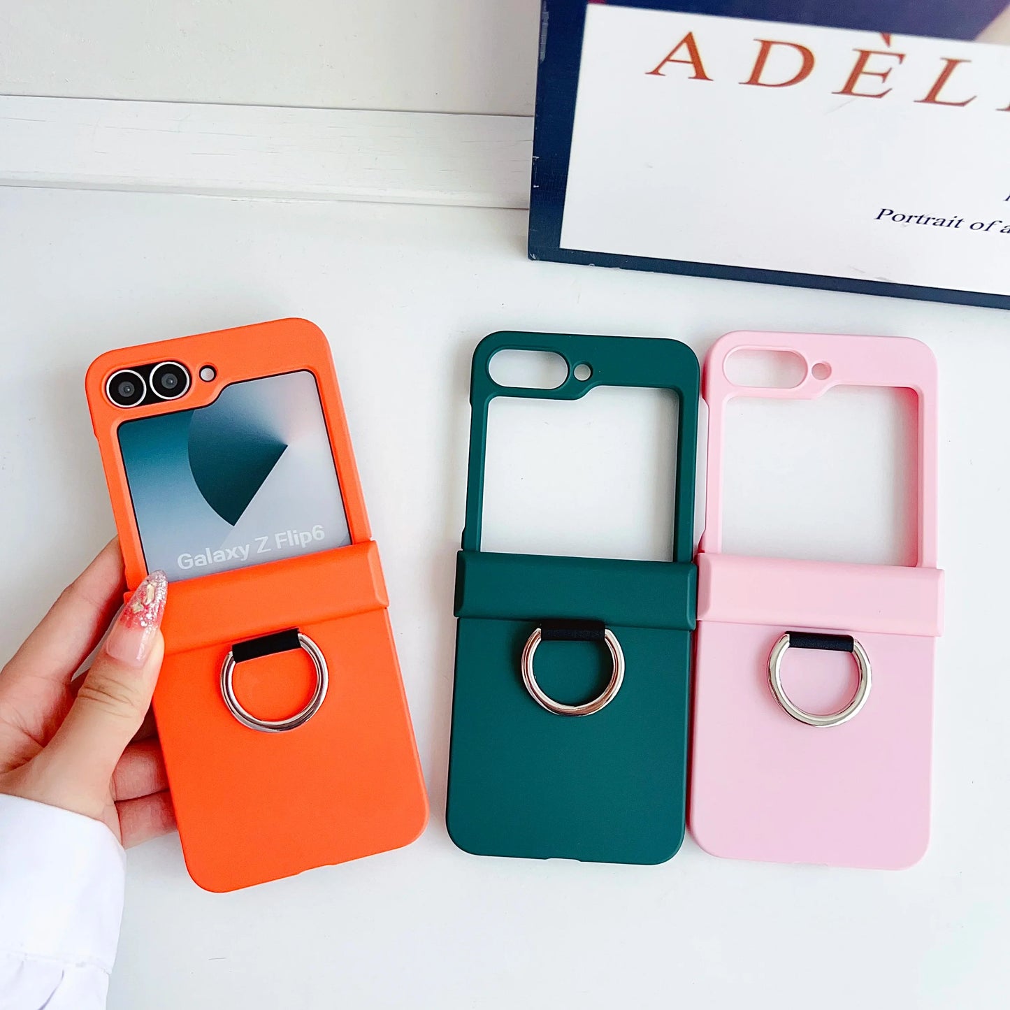 Colorful Matte With Grip Ring Case For Samsung Galaxy Z Flip 6 5 4 3 ZFlip6 ZFlip5 Finger Buckle Solid Color Shockproof Cover