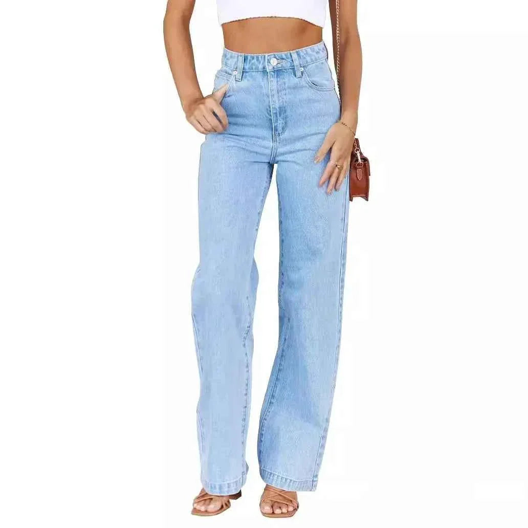 Women's High Waist Straight Leg Women's Jeans Denim Loose Fit with Pockets Wide Leg Basics