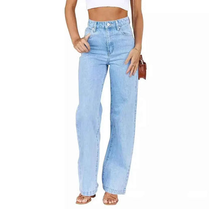 Women's High Waist Straight Leg Women's Jeans Denim Loose Fit with Pockets Wide Leg Basics