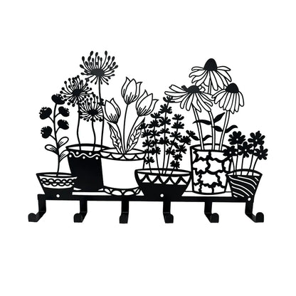 Metal Holder Black Flower Vase Key Holder Coat Hanger 6 Hooks Coat Rack Modern Wall Hangings Entryway Coat Rack Kitchen Holder