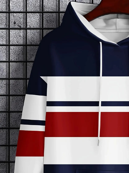 Men's 3D Printed Hooded Sweatshirt with Color Block and Striped Printing Simple and Casual Sportswear Modern Street Style