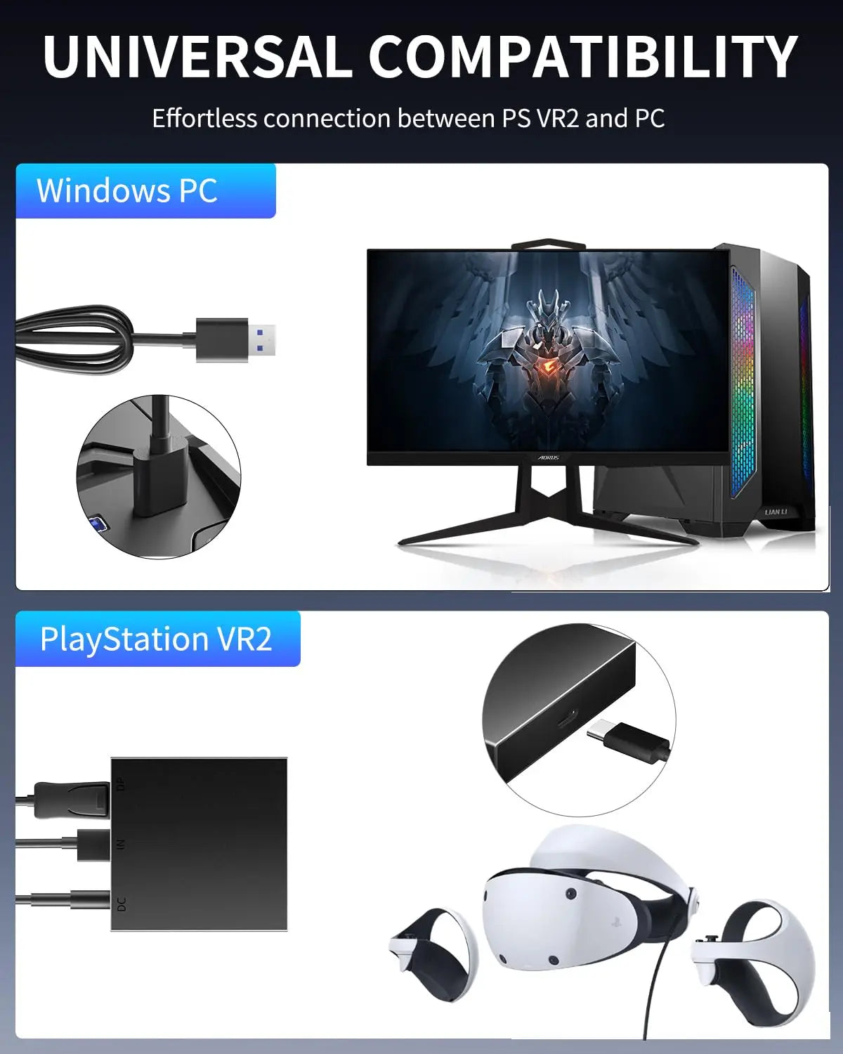AOLION For PS5 VR2 PC Converter PS VR2 PC Adapter Kit PC Adapter