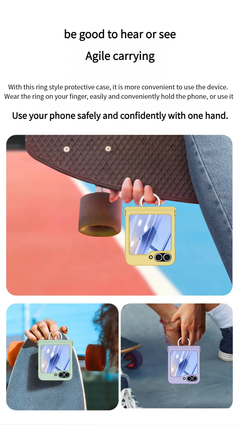 Colorful Matte With Grip Ring Case For Samsung Galaxy Z Flip 6 5 4 3 ZFlip6 ZFlip5 Finger Buckle Solid Color Shockproof Cover