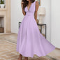 Women's Casual Sundress Solid Color Sleeveless V Neck Side Zipper Long Dress Elegant Sundress