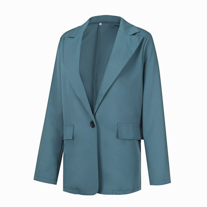 Solid Women's Blazer Coat Notched Long Sleeve Cardigan Button Casual Jacket for Office Ladies