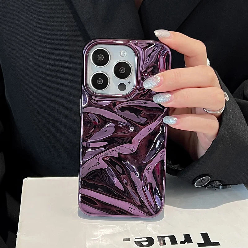 Plating Purple Meteorite Fold Texture Glossy Phone Case