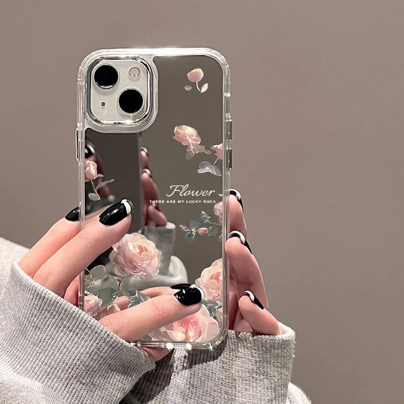 Rose Flower Make Up Mirror Cover Phone Case