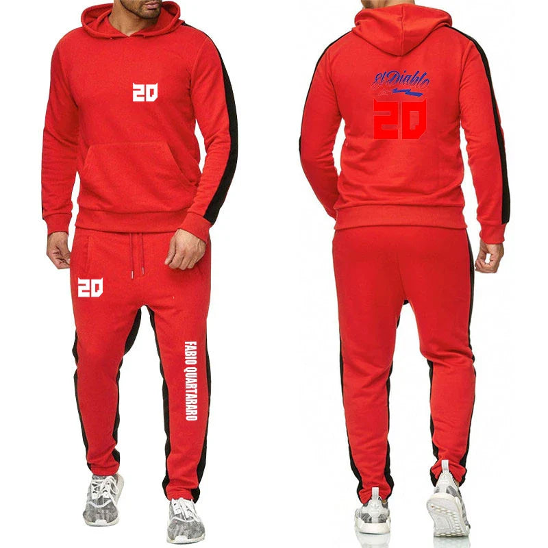2025 Spring Autumn FABIO QUARTARARO WITH SIGNATURE Printed Sports High Quality Sets Men's Pocket Hooded Hoodies+Sweatpants Suits