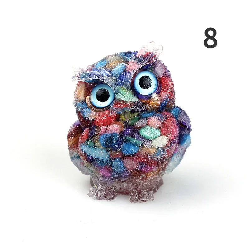 1PCS Crystal Stone Owl Animal Crafts Hand Made Small Figurines DIY Resin Table Decor Home Decor Girls Gifts