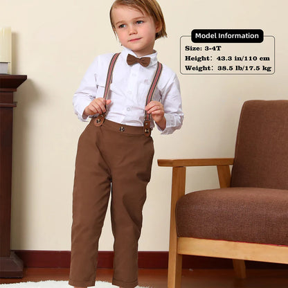 Baby Boys Outfit Toddler Wedding Formal Gentleman Suit Kids Thanksgiving Tan Outfit Easter Fall Set 1-5 Years Brown Clothes