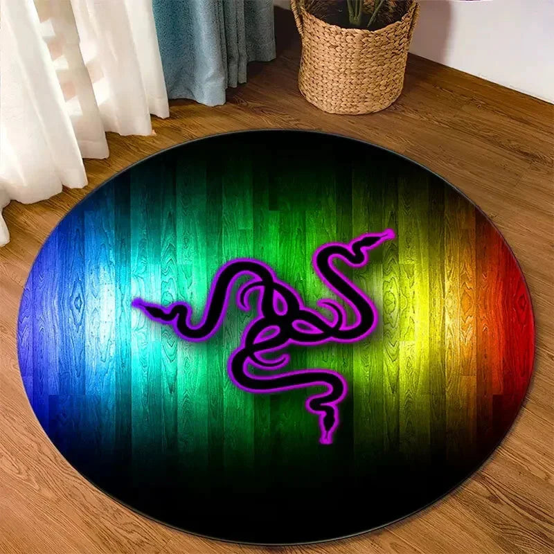 Razer Round Rugs Carpet Game Rome Gamer Gift Door Floor Mat Playroom Upholstery Living Room Bedroom Fashion Gaming Rug Decor