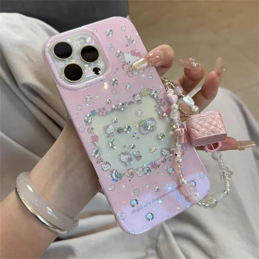 Flowers Hello Kitty Bling Glitter Pink Phone Case
