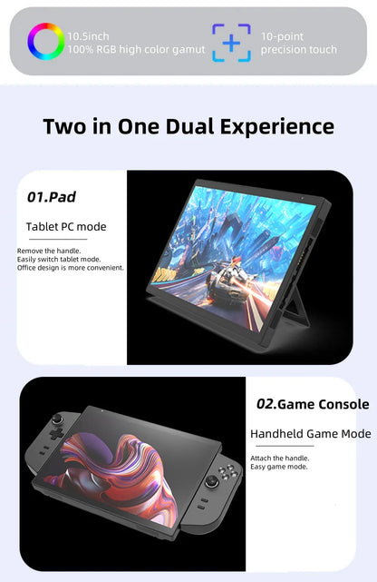 10.5" Handheld Gaming PC - Intel N95, 16GB RAM, Detachable Gamepad