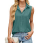Summer Women's Tank Loose Shirts Single Breasted Solid Color Vest Lapel Sleeveless Loose Button Casual Streetwear Women's Blouse