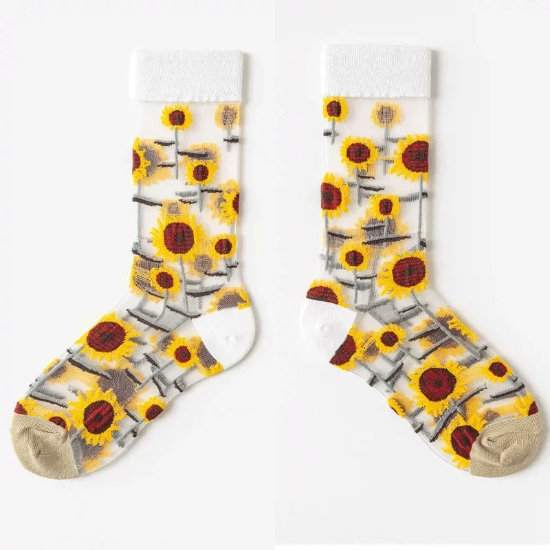 BotaniBabe Sheer Bloom Socks – Embroidered Crystal Silk Socks