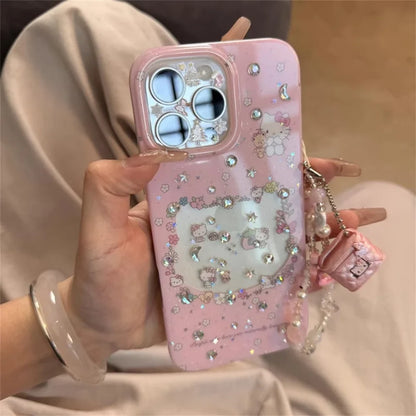 Flowers Hello Kitty Bling Glitter Pink Phone Case