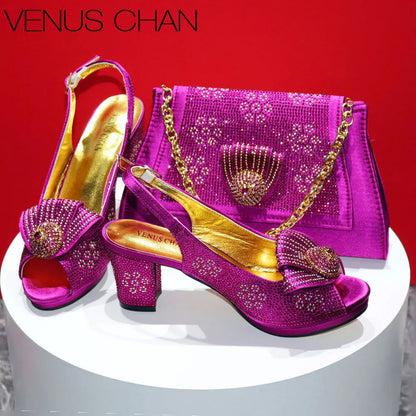 Peep Toe Shoes Matching Bag Set For Wedding Party