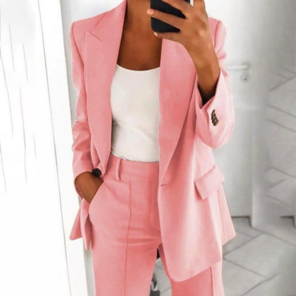 Solid Women's Blazer Coat Notched Long Sleeve Cardigan Button Casual Jacket for Office Ladies