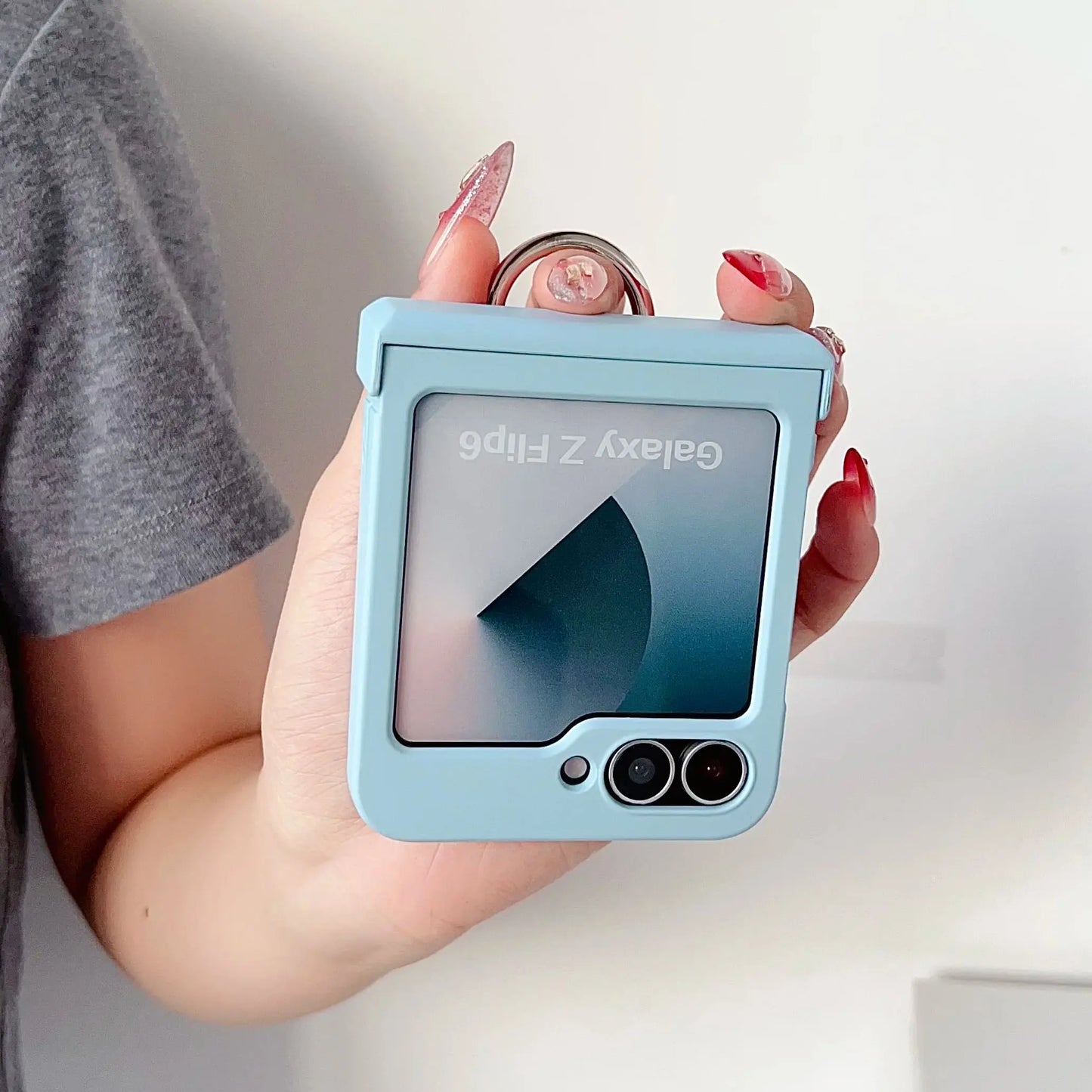 Colorful Matte With Grip Ring Case For Samsung Galaxy Z Flip 6 5 4 3 ZFlip6 ZFlip5 Finger Buckle Solid Color Shockproof Cover