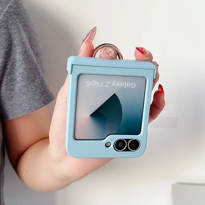 Colorful Matte With Grip Ring Case For Samsung Galaxy Z Flip 6 5 4 3 ZFlip6 ZFlip5 Finger Buckle Solid Color Shockproof Cover