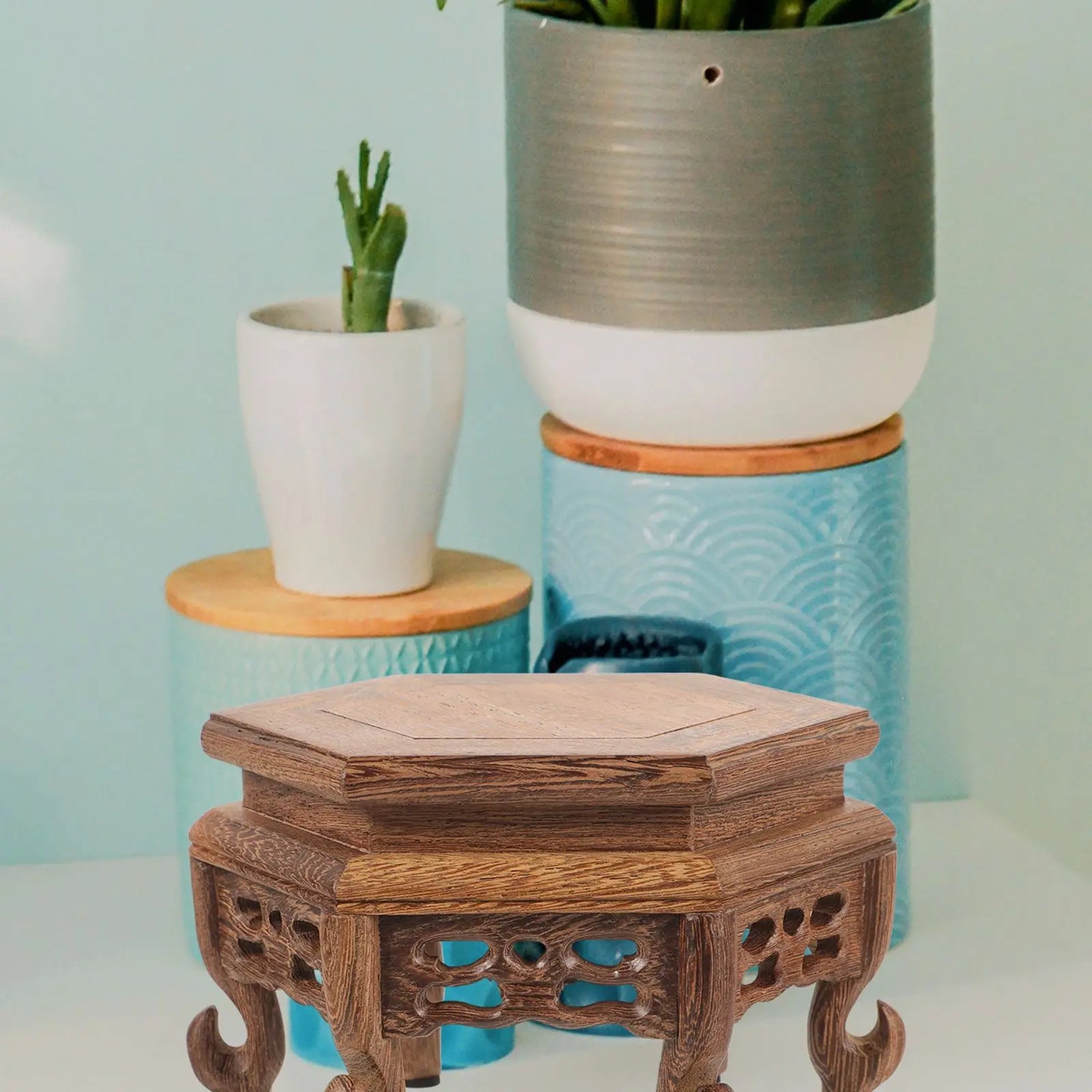 Wood Plant Stands Indoor Wooden Pedestal Flower Pot Base For Display Vase Centerpieces Base Riser Plants Display Pedestal