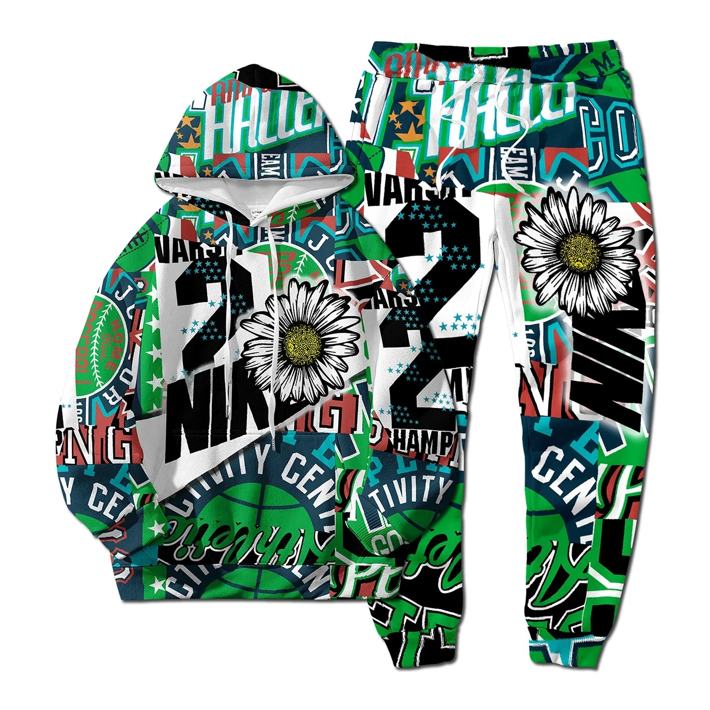 European New Style Letter Hip-hop 3D Digital Printing Fashion Casual Sports Youth Men And Women Hoodie Long Pants 2-Piece Sets
