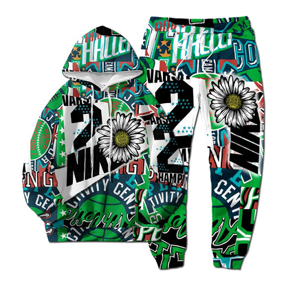 European New Style Letter Hip-hop 3D Digital Printing Fashion Casual Sports Youth Men And Women Hoodie Long Pants 2-Piece Sets