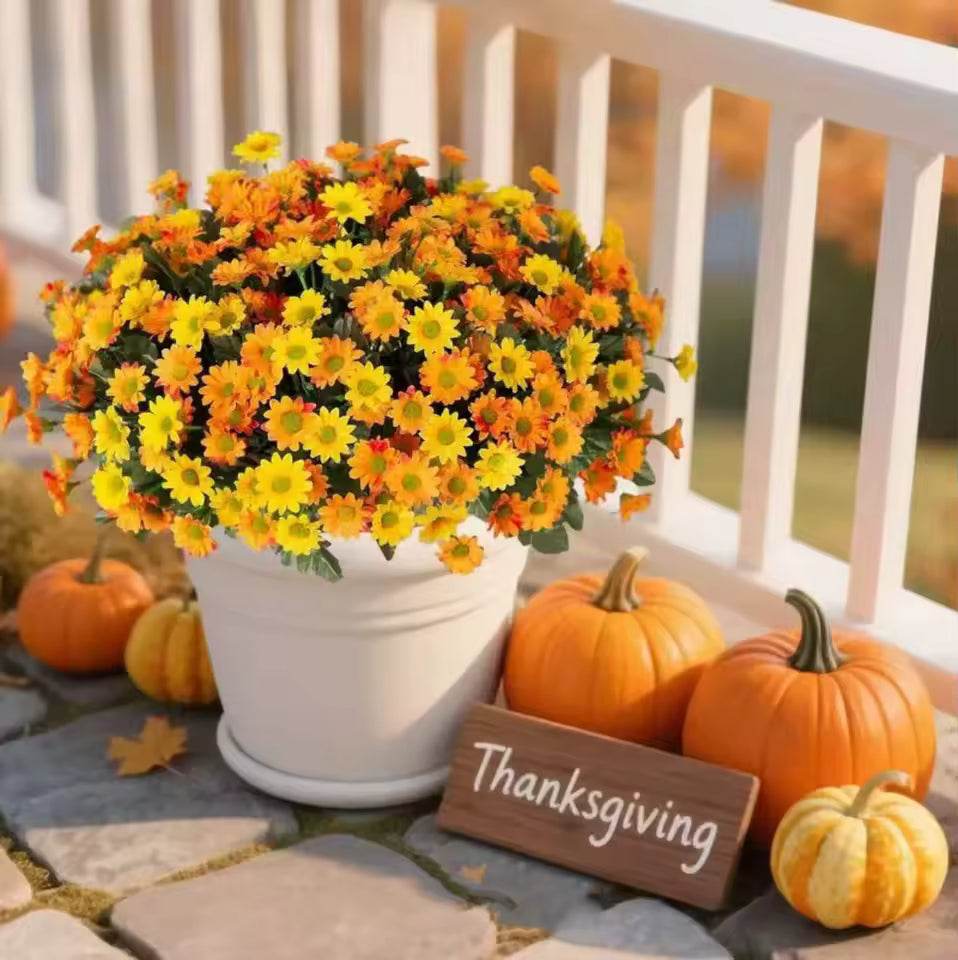 SunsetBloom Everlasting Outdoor Mums – Lifelike Artificial Flowers for Garden & Patio Decor