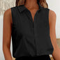 Women's Sleeveless Blouse Button Down Solid Color Casual Loose V Neck Chiffon Top for Work