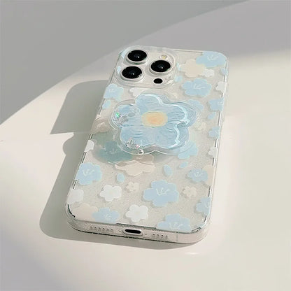Luxury Clear Glitter Flower With Bracket Holder Phone Case